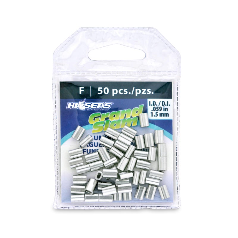 HI-SEAS Grand Slam Aluminum Sleeves, 1.5 mm Inside Diameter, use with 150 lb Fishing Line Mono, 50 pc - Image 1